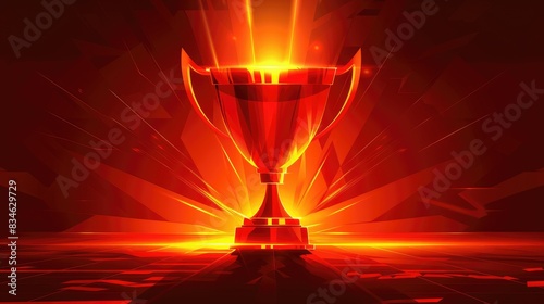 Golden Trophy on Red Abstract Background