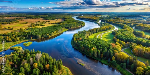 A stunning aerial view of a river in Canada with typical Canadian landscape  captured by drone   Canada  nature  river  aerial view  landscape  travel  drone  wilderness  exploration