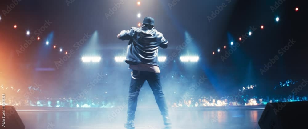 Artist Electrifies the Stage with His MCing, Captivating a Sold-Out Audience With His Performance. Stunning Visual Effects Creating an Unforgettable Night for Fans. View From Back. Anamorphic Shot