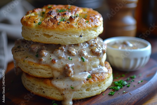 Biscuits and Gravy - Biscuits topped with creamy sausage gravy.  © Nico