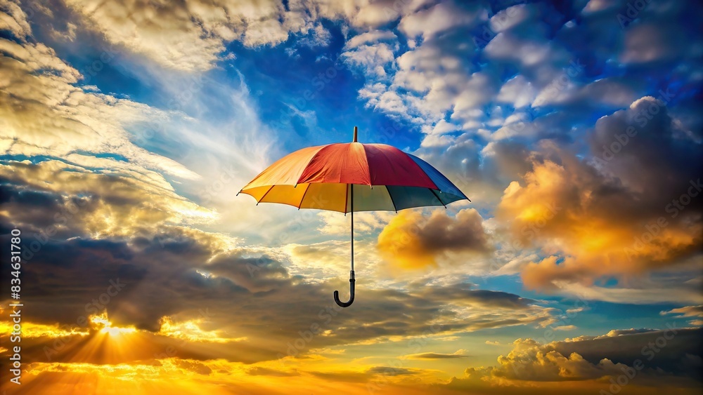 Umbrella flying in the sky background wallpaper, umbrella, flying, sky, background, wallpaper, floating, clouds, weather, peaceful, serene, air, freedom, breeze, protection, design