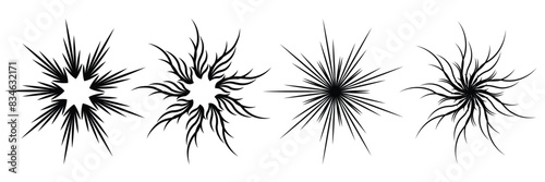 Radial circle lines. Circular radiating lines geometric element. Sun star rays symbol. Abstract geometric shapes. Design element. Vector illustration isolated on white background. EPS 10