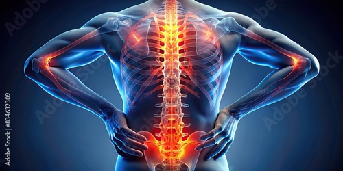 A visual representation of lower back pain and discomfort in the lumbar region , lumbar pain, lower back discomfort, spine ache, lumbar region, backache, discomfort, spinal pain photo