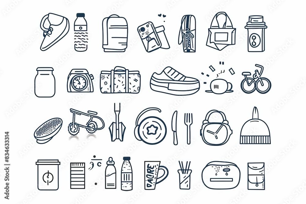 Fototapeta premium Minimalist line art of everyday objects, perfect for modern design projects.