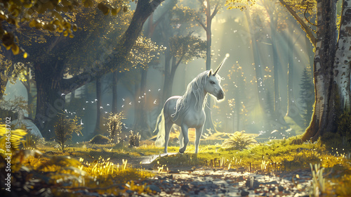 A cute unicorn in a magical forest photo