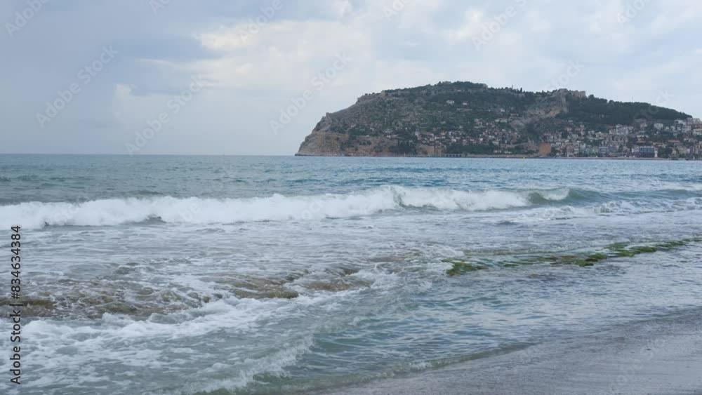 Alanya, Antalya district, Turkey, 5 10 2024: Beautiful landscape of the city from the beach. Alanya, Antalya district, Turkey, 5 10 2024: Beautiful landscape of the city from the beach.