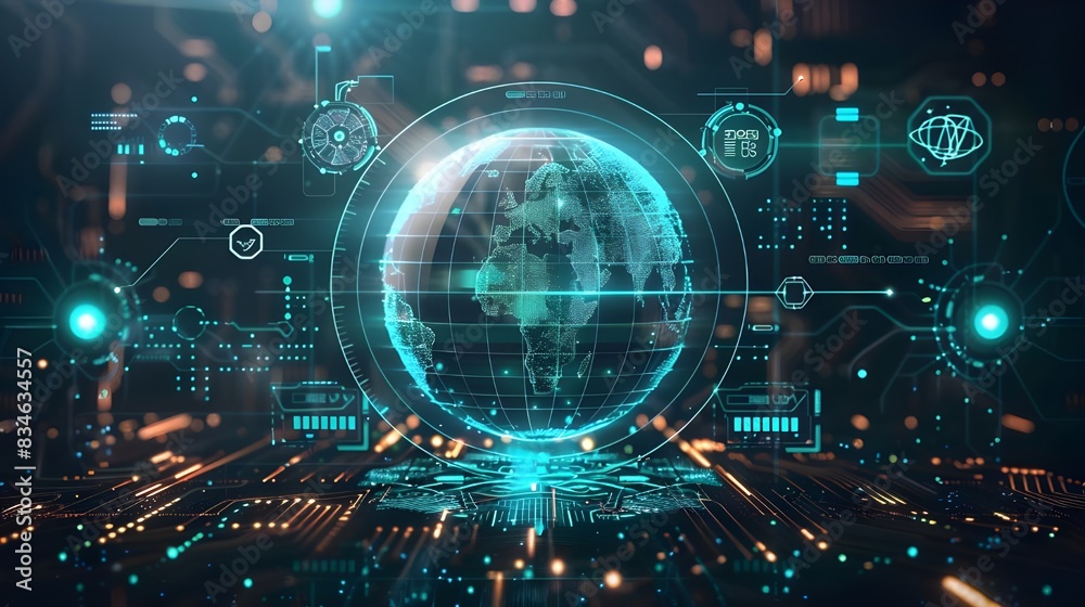 Futuristic transparent world globe background. Advanced global technology holographic 3d digital interface, node and data stream of cognitive science AI global network finance security and blockchain. Futuristic transparent world globe background. Advanced global technology holographic 3d digital interface, node and data stream of cognitive science AI global network finance security and blockchain.