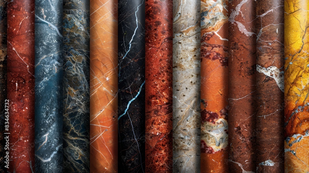 A tight shot of various hues of paint adhered to metal, with some areas displaying paint flakes peeling from their edges A tight shot of various hues of paint adhered to metal, with some areas displaying paint flakes peeling from their edges