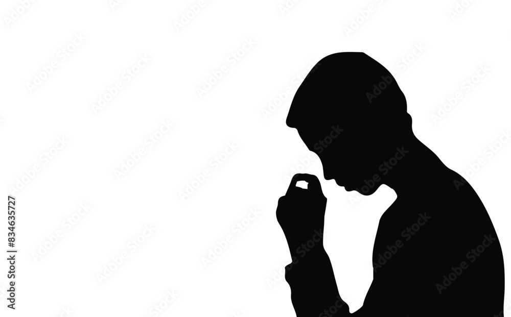 Side profile portrait silhouette of a teenage boy thinking eps vector Side profile portrait silhouette of a teenage boy thinking eps vector