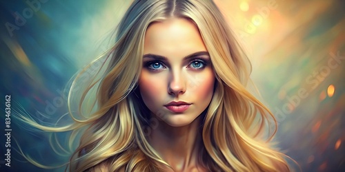 Generative portrait of a beautiful blonde woman against a gradient background  portrait  generative AI  beautiful  blond  woman  gradient  background  digital art  artwork  creativity