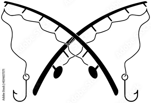 fish illustration equipment silhouette hook logo fishing icon fisherman outline catch sport hobby bait rod bouy line recreation river shape tackle lure water for vector graphic background