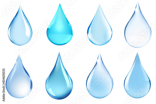 Set of different water drops close-up
