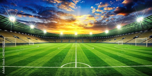 Football soccer field with vibrant green grass , sports, recreation, competition, game, outdoor, stadium, grass, green, soccer, football, field, pitch, goal, lines, markings, team, match