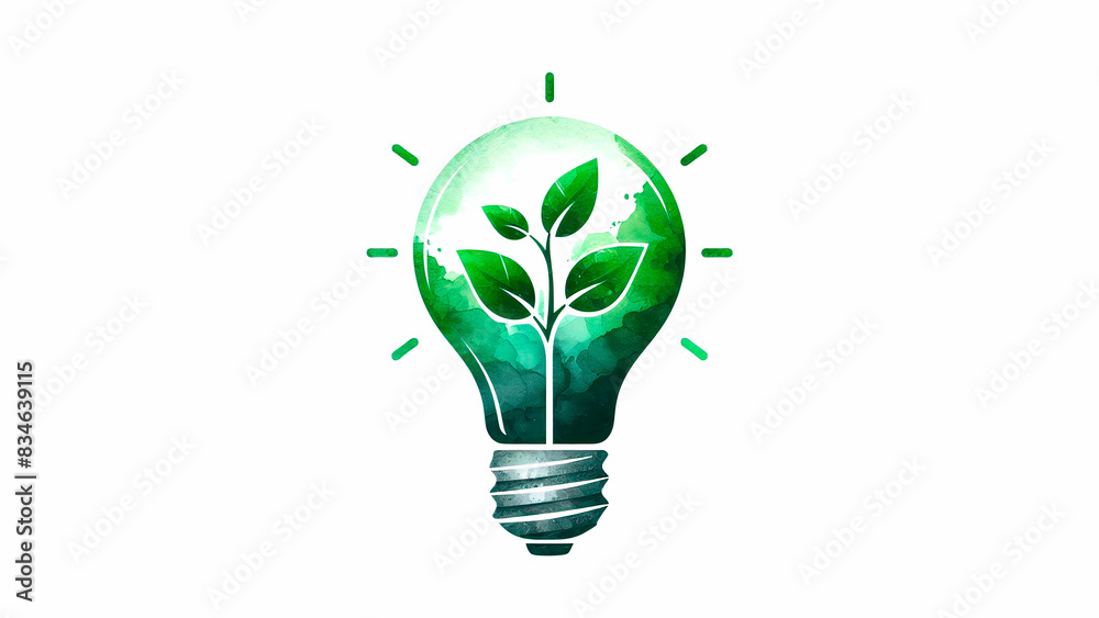 A delicate eco sprout in a light bulb, watercolor A delicate eco sprout in a light bulb, watercolor