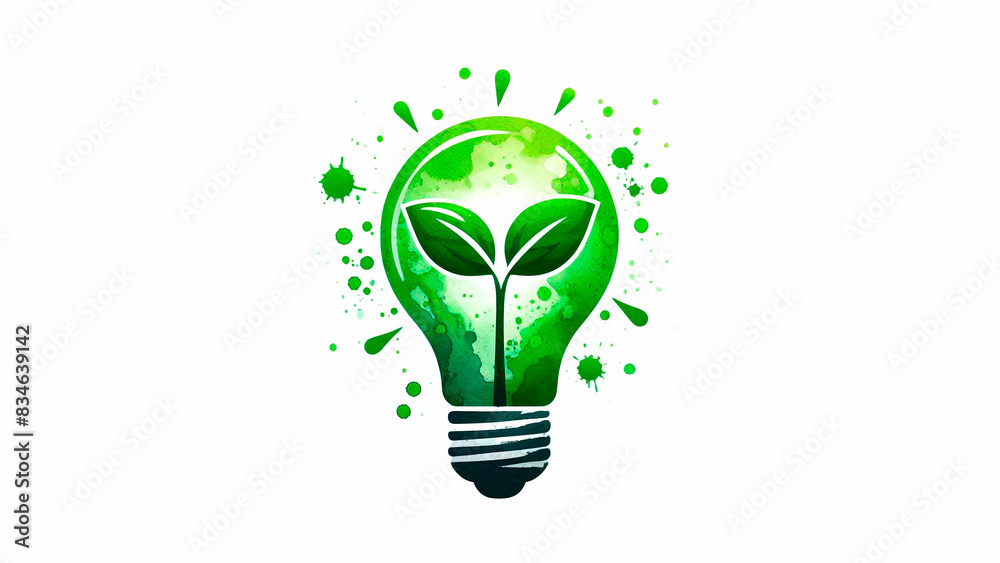 A delicate eco sprout in a light bulb, watercolor A delicate eco sprout in a light bulb, watercolor