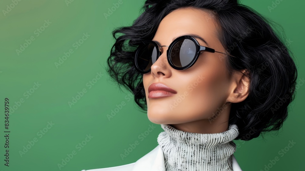 green Accessorized with white coat, turtleneck scar green Accessorized with white coat, turtleneck scar