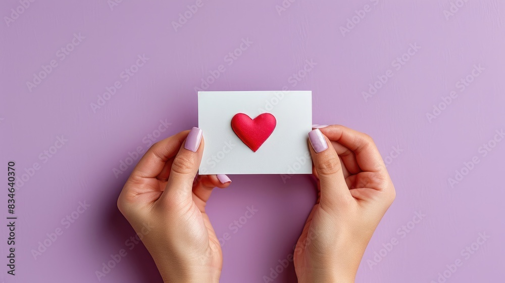 A hand holding a small white card with a red heart drawn on it A hand holding a small white card with a red heart drawn on it