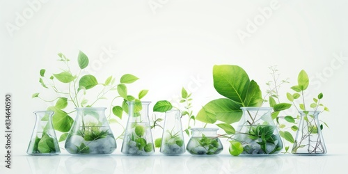 Plant and environment research, DNA, Gene therapy, Biology laboratory nature and science, Plants with biochemistry structure on a white background
