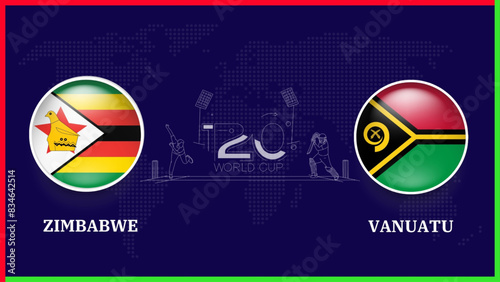 zimbabwe vs vanuatu flag with world map use for women t20 cricket world cup  template banner design.