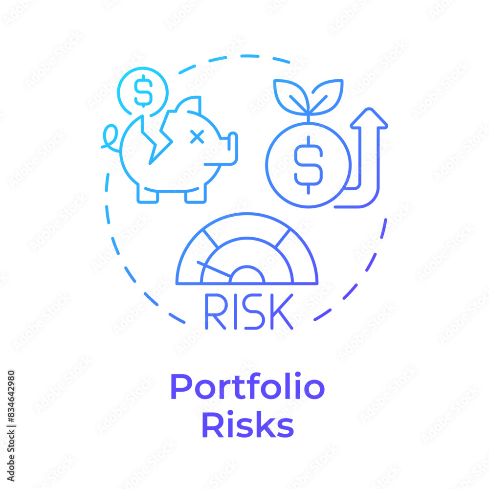 Portfolio risks blue gradient concept icon. Investment allocation, organization. Round shape line illustration. Abstract idea. Graphic design. Easy to use in infographic, presentation Portfolio risks blue gradient concept icon. Investment allocation, organization. Round shape line illustration. Abstract idea. Graphic design. Easy to use in infographic, presentation