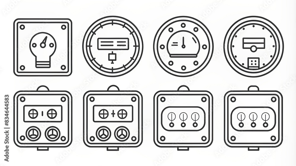 Household meters icons set outline for indicator equipment, electronic counter , household, meters, icons, outline,indicator, equipment, electronic, counter, technology, measurement