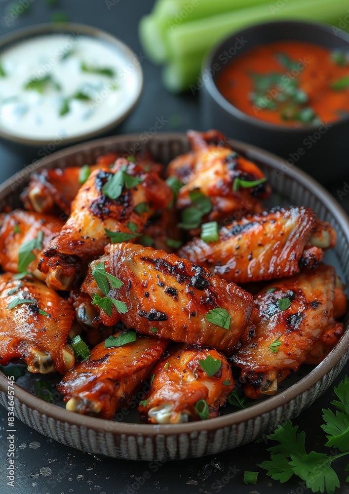 Buffalo Wings - Spicy buffalo wings with a side of celery and blue cheese dressing. Buffalo Wings - Spicy buffalo wings with a side of celery and blue cheese dressing.