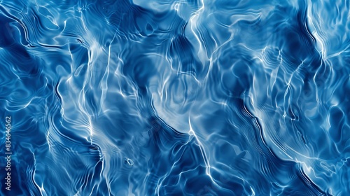 Blue water surface with bright sun light reflections background.