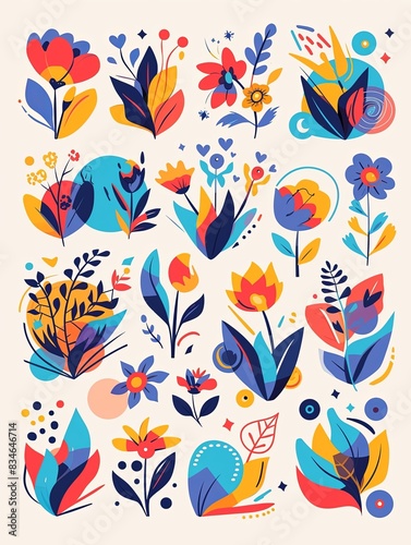 Vibrant Organic Shapes for Instagram Stories with Playful Illustrations of Leaves, Flowers, Suns, Moons, Stars, Clouds, Waves, and Geometric Patterns on White Background with Green Border
