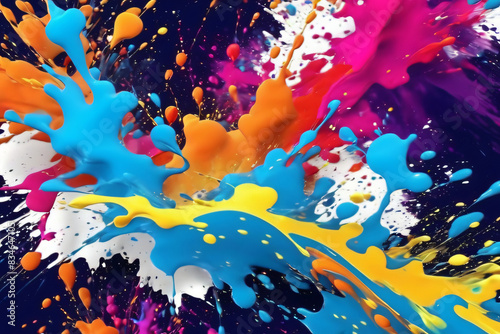 Vibrant splashes of colorful ink and dynamic abstract paint splatters in various colors.