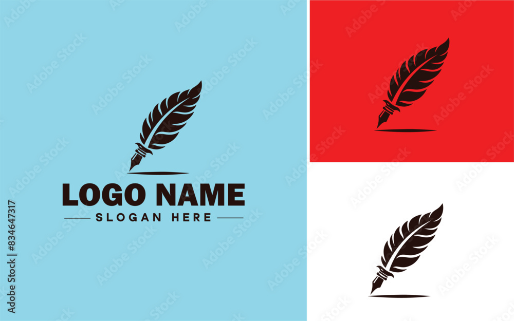 Fototapeta premium writing quill icon Pen Feather pen Quill pen flat logo sign symbol editable vector