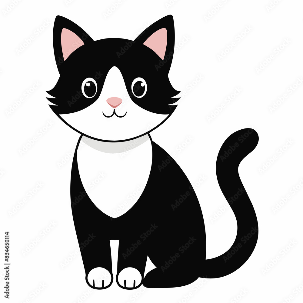 Black and white cartoon cat on white background, ideal for kids and cat enthusiasts Black and white cartoon cat on white background, ideal for kids and cat enthusiasts