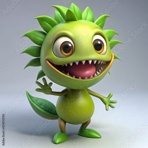 3D Render of a Friendly Venus Flytrap Mascot, on isolated white background, Generative AI