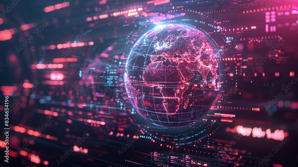 A futuristic digital globe displaying real-time information and statistics about global trends, highlighting the interconnected nature of our modern world. A futuristic digital globe displaying real-time information and statistics about global trends, highlighting the interconnected nature of our modern world.