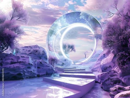 Futuristic Landscape Merging Holographic Technology with Nature photo