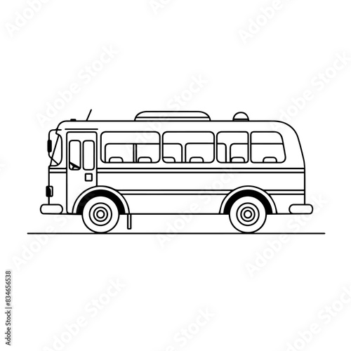 A black and white vector illustration of a classic bus.
