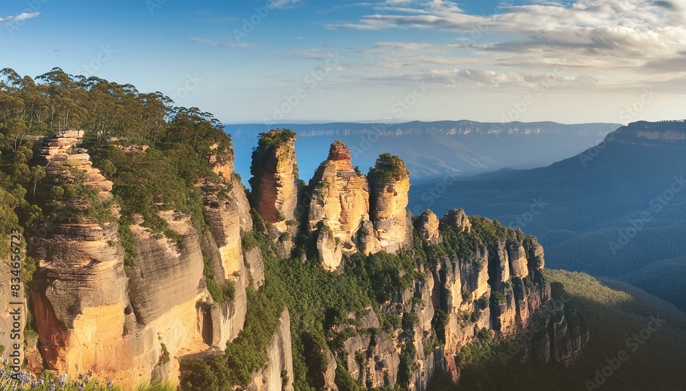 Fototapeta premium Majestic Trio: The 'Three Sisters' Rock Formation in Blue Mountains National Park