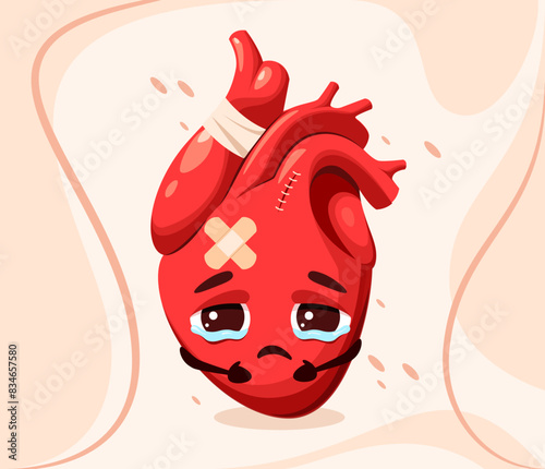 Sad little heart in cartoon style.