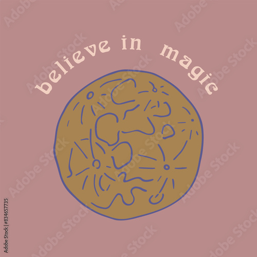 Mystical quote Believe in Magic with doodle moon. Spiritual social media post template (ID: 834657735)