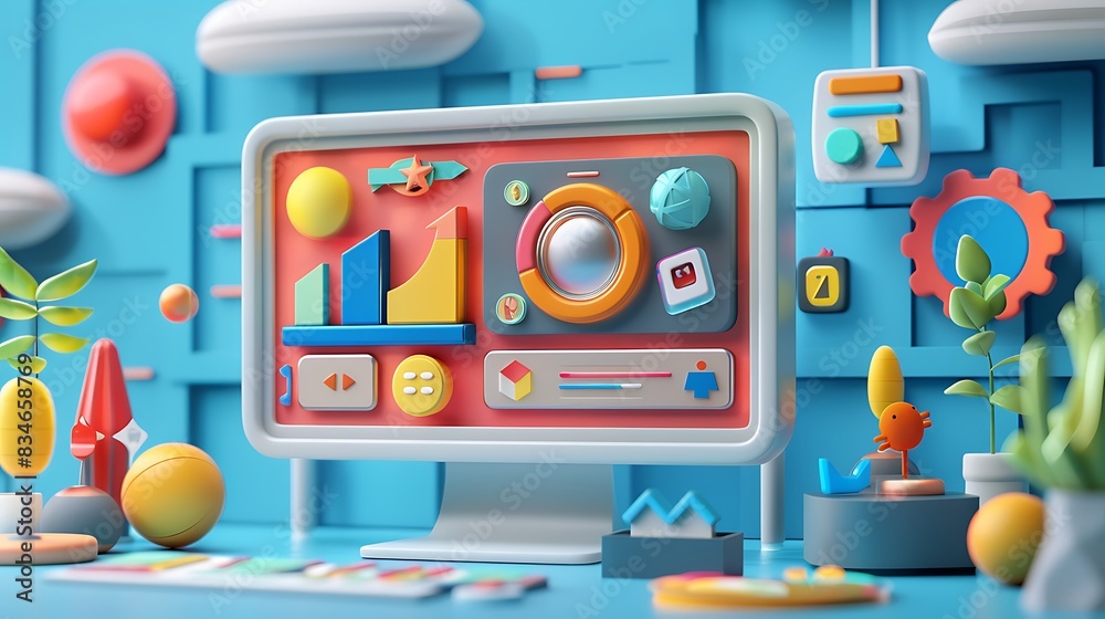 Engaging Gamification Interface: 3D Render of Interactive User Rewards System Engaging Gamification Interface: 3D Render of Interactive User Rewards System