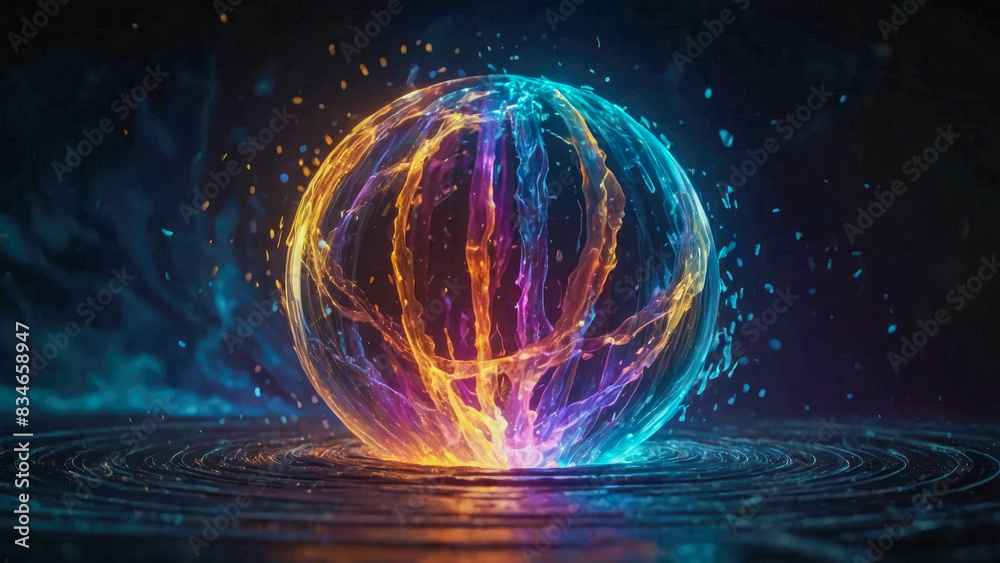 Obraz premium Abstract blue energy particle sphere glowing electric magical futuristic high-tech space