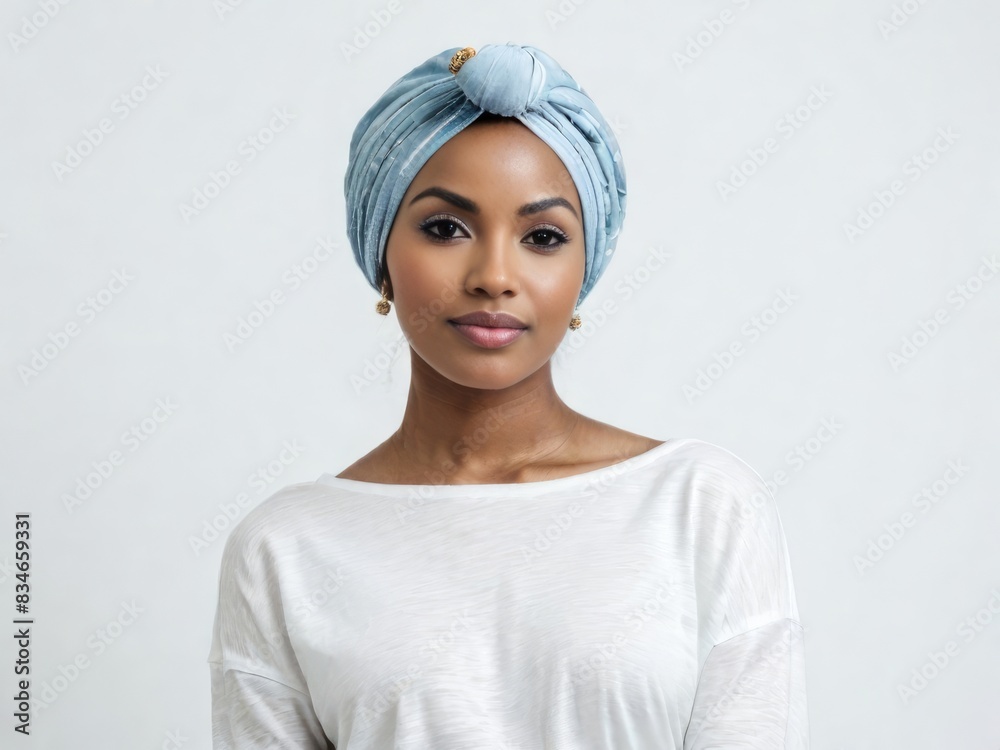 Beauty portrait of african american woman in a turban on gray background. Generative AI Beauty portrait of african american woman in a turban on gray background. Generative AI