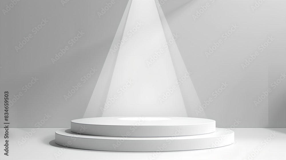 Obraz premium Minimalist white podium for product display in modern style. Perfect for showcasing products. Clean, simple and efficient design. AI