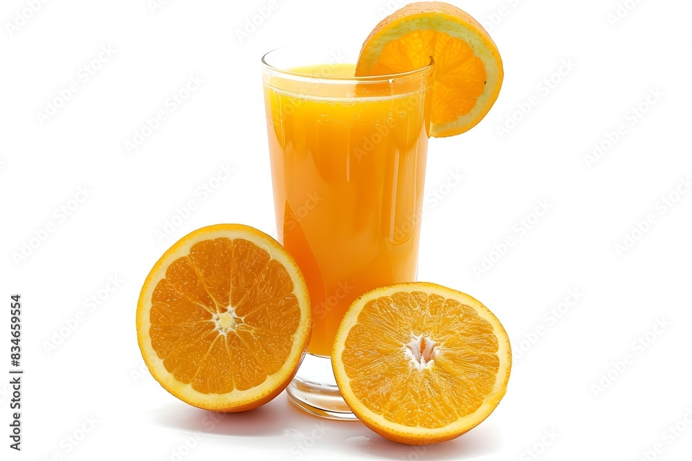 Vibrant Orange Juice in Tall Glass on White Background Vibrant Orange Juice in Tall Glass on White Background
