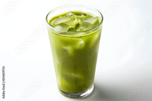 Wallpaper Mural Photo of a Cold Glass of Iced Matcha Tea on a White Background Torontodigital.ca