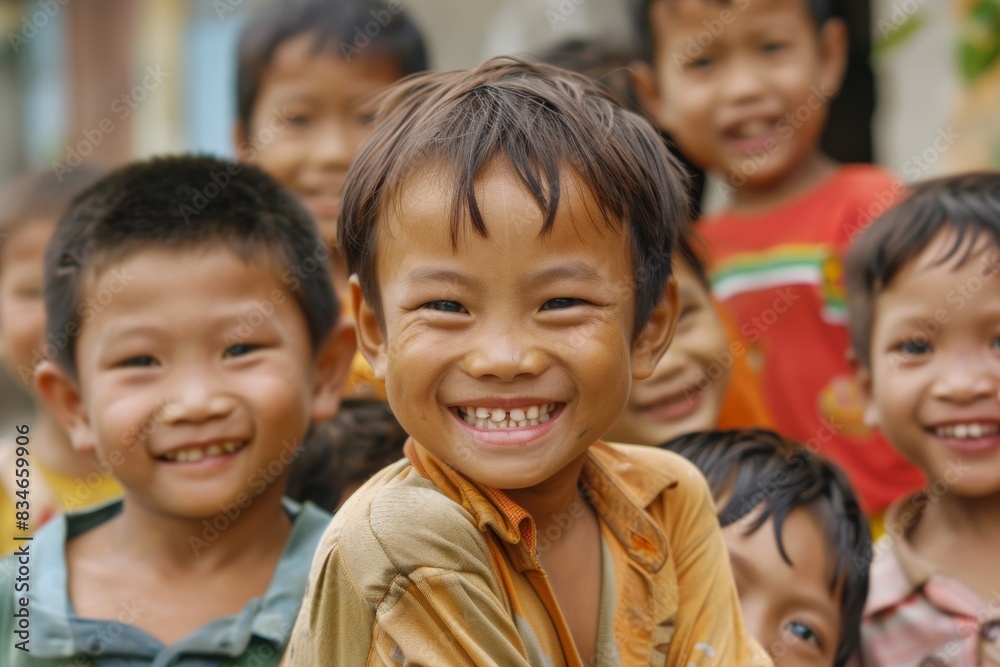 Group of happy asian children smiling and looking at the camera. Group of happy asian children smiling and looking at the camera.