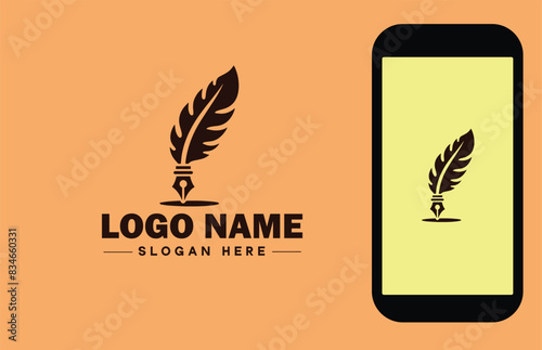 fountain pen icon Ink pen Quill pen Writing pen flat logo sign symbol editable vector