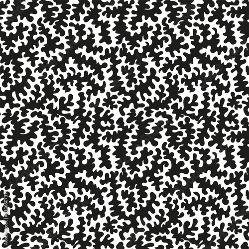 Monochrome seamless pattern with abstract wavy vermicular lines. Black and white curvy coral like shapes texture.