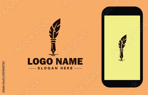 fountain pen icon Ink pen Quill pen Writing pen flat logo sign symbol editable vector