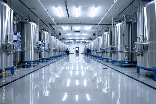 A high-tech biopharmaceutical manufacturing facility with bioreactors photo