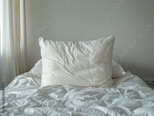 cozy bedroom with rumpled white bedding